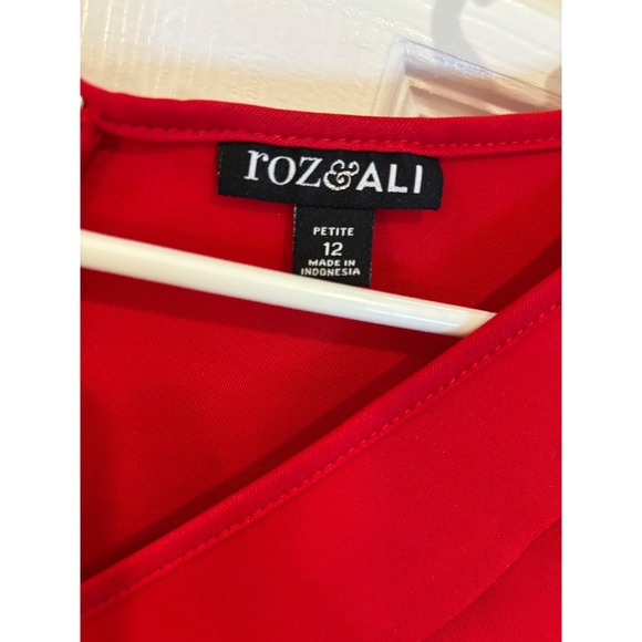 Roz & Ali Red Sleeveless V Neck Fit and Flare Dress - Petite Size 12 - Picture 3 of 5